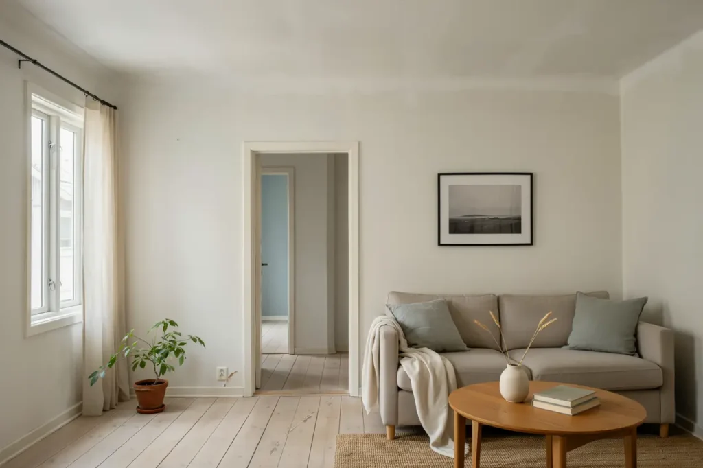 m lning av vardagsrum och tak i radhus i sby